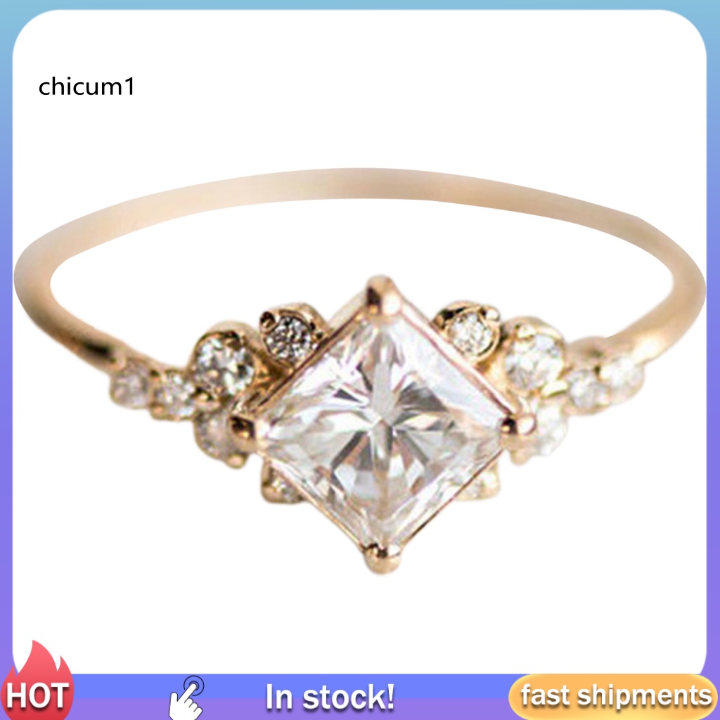 Nhẫn Cưới Mặt Vuông Đính Đá Zircon Thanh Lịch Cho Nữ
