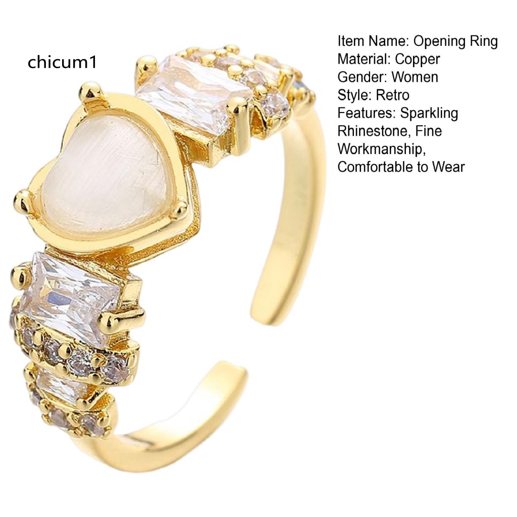 Nhẫn Hở Hình Trái Tim Đính Đá Pha Lê Nhân Tạo Thời Trang Cho Nữ