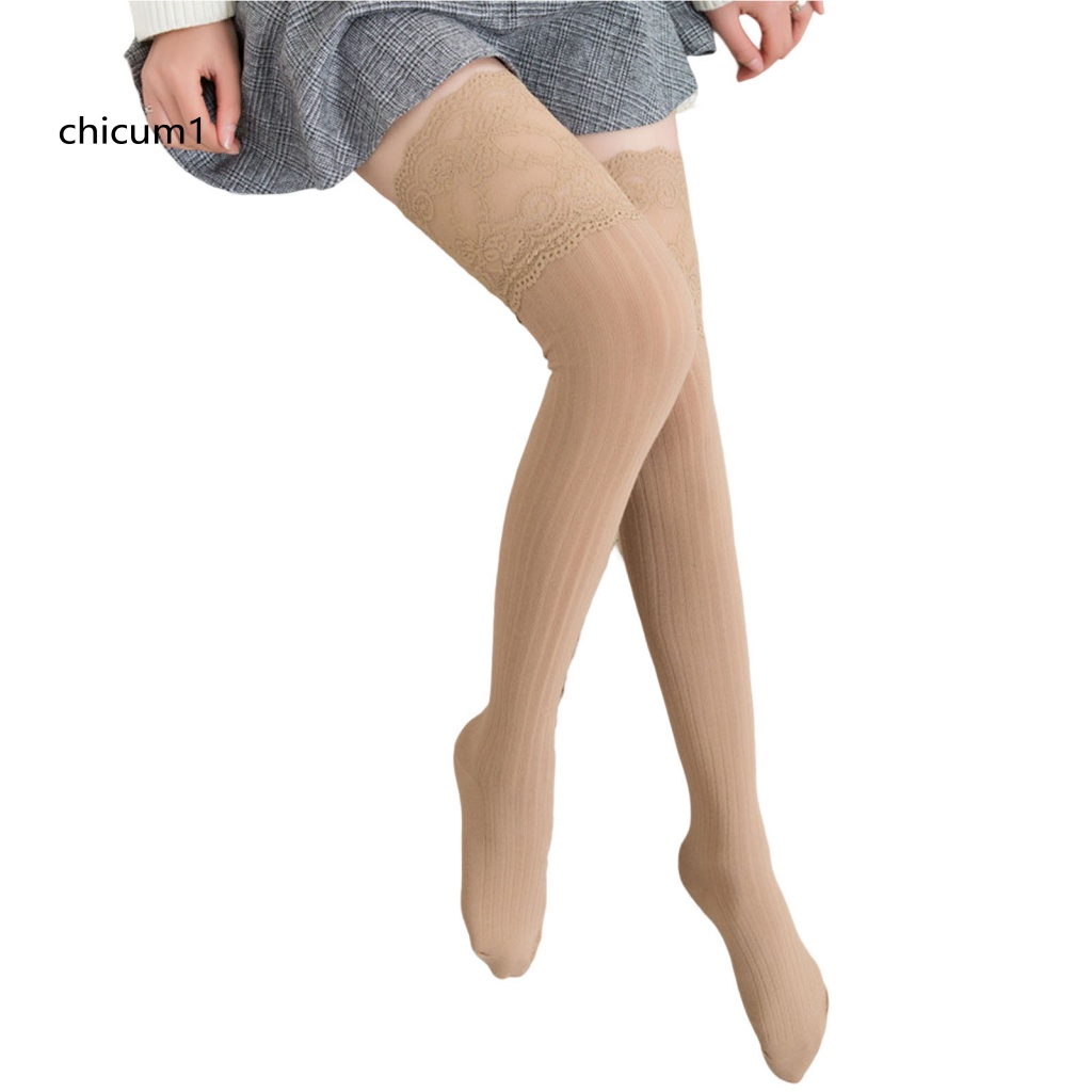 1 Đôi Tất Dài Qua Gối Vải Polyester Mềm Mại Giữ Ấm Mùa Đông Cho Nữ