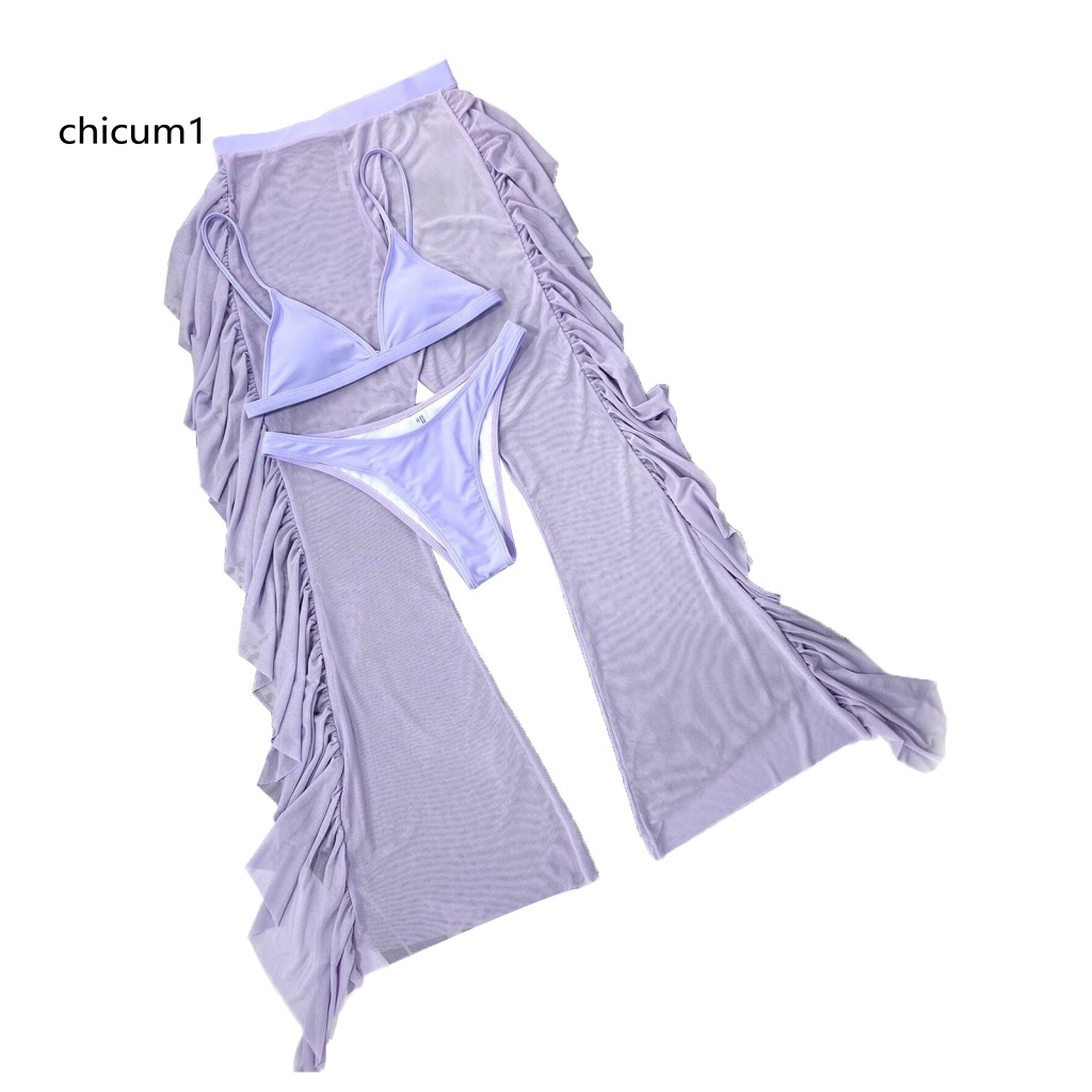 Cc Set 3 Món Đồ Bơi Bikini 3 Mảnh Gồm Áo Cổ Chữ V + Quần Dài + Áo Ngực Thể Thao Có Mút Đệm Dành Cho Nữ