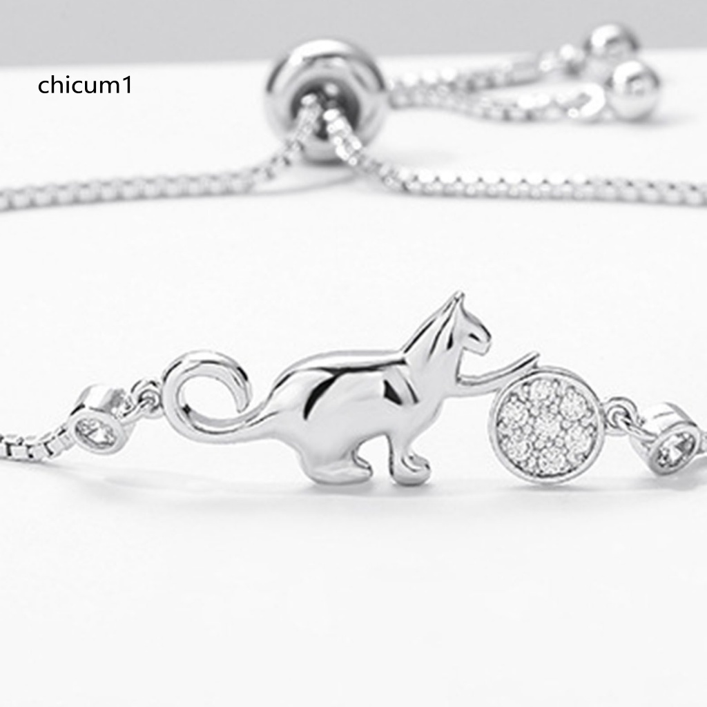 Vòng Tay Dây Rút Đính Đá Hình Mèo Chống Rỉ Sét Dễ Điều Chỉnh Cho Nữ