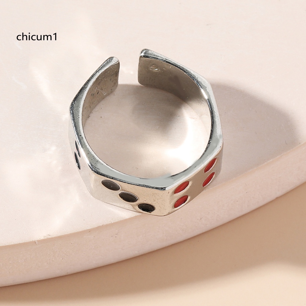 Nhẫn Hở Hợp Kim Bạc Khắc Hình Xúc Xắc Nhiều Màu Sắc Có Thể Điều Chỉnh Kích