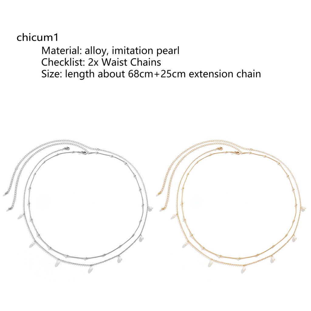 Set 2 Dây Xích Đeo Hông Hai Lớp Đính Ngọc Trai Nhân Tạo Có Thể Điều Chỉnh Cho Nữ
