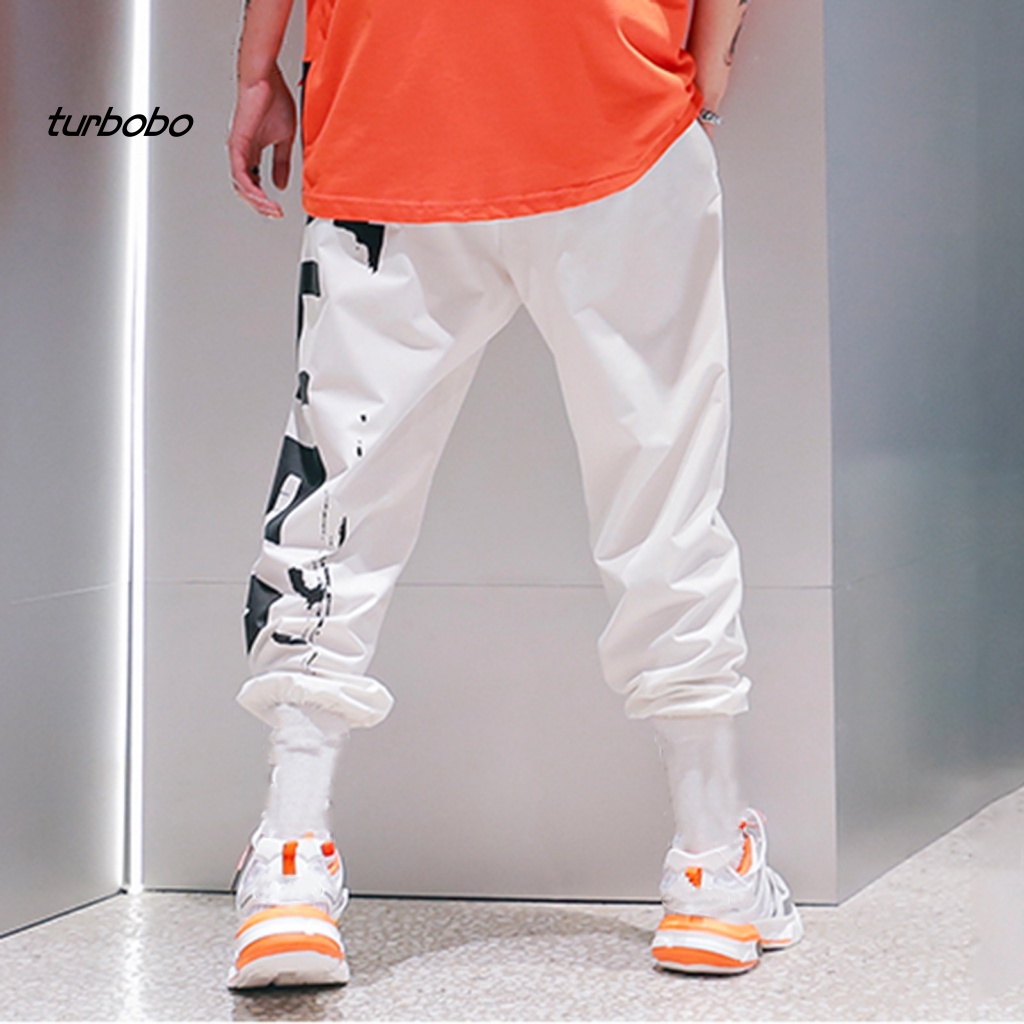 Turbobo Quần chạy bộ Dây Rút Lưng Thun Ống Rộng In Chữ Thời Trang Đường Phố Mùa Hè Cho Nam