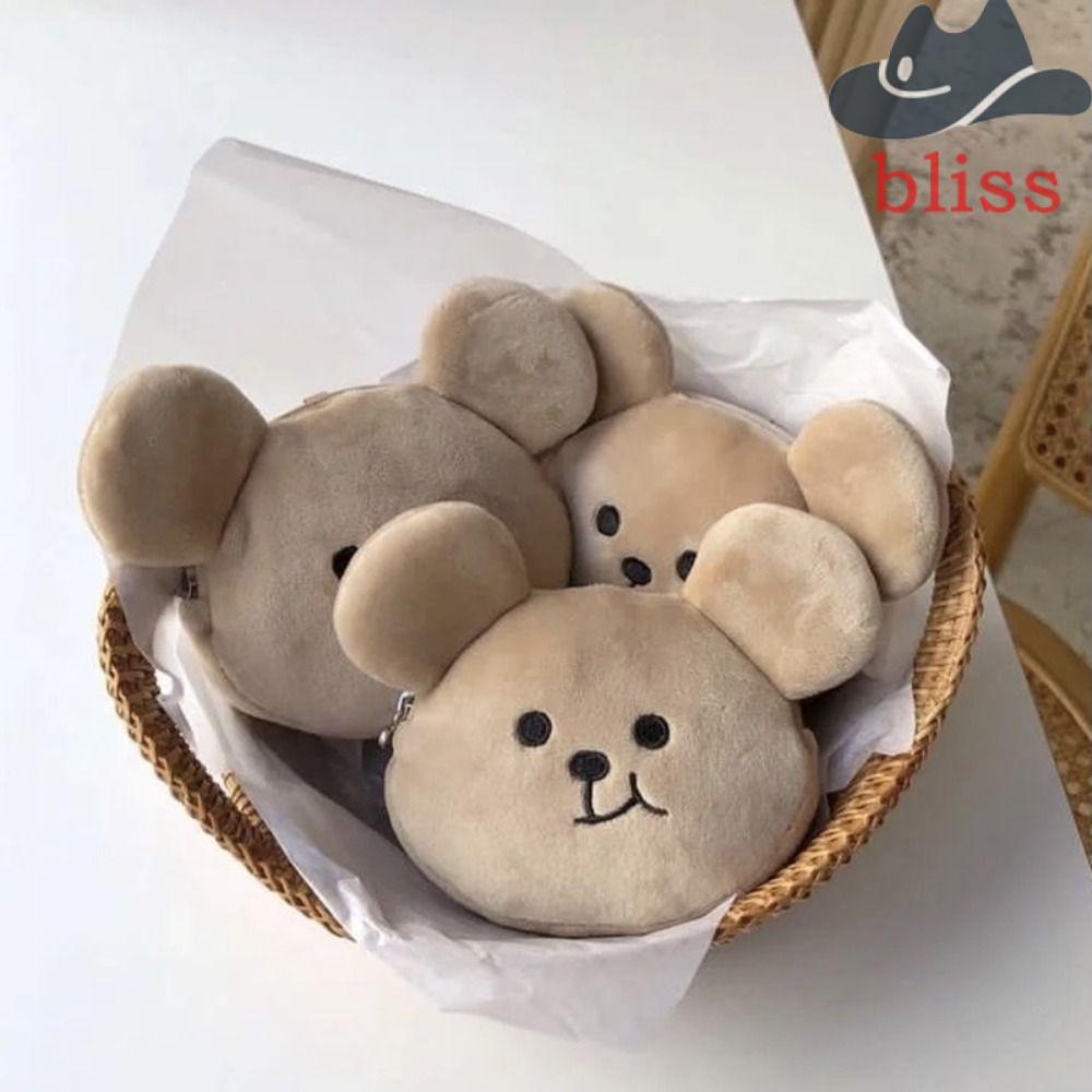 BLISS Ví Đựng Tiền Xu Hình Gấu Bông Ba Chiều Phối Khóa Kéo Ngọt Ngào Cho Du Lịch