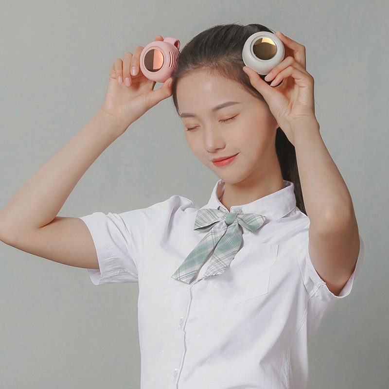 Set 2 Quạt Điện USB Mini Di Động Không Ồn Có Kẹp Đeo Cổ Cho Nữ