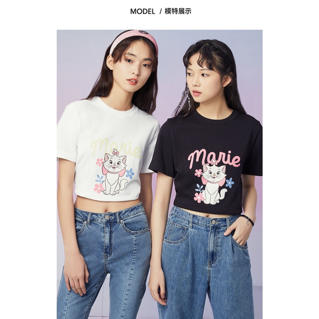 SPAO Áo Thun Tay Ngắn In Hình Mèo Mary Disney Dễ Thương Thời Trang Mùa Hè Cho Nữ SPRLD24D17