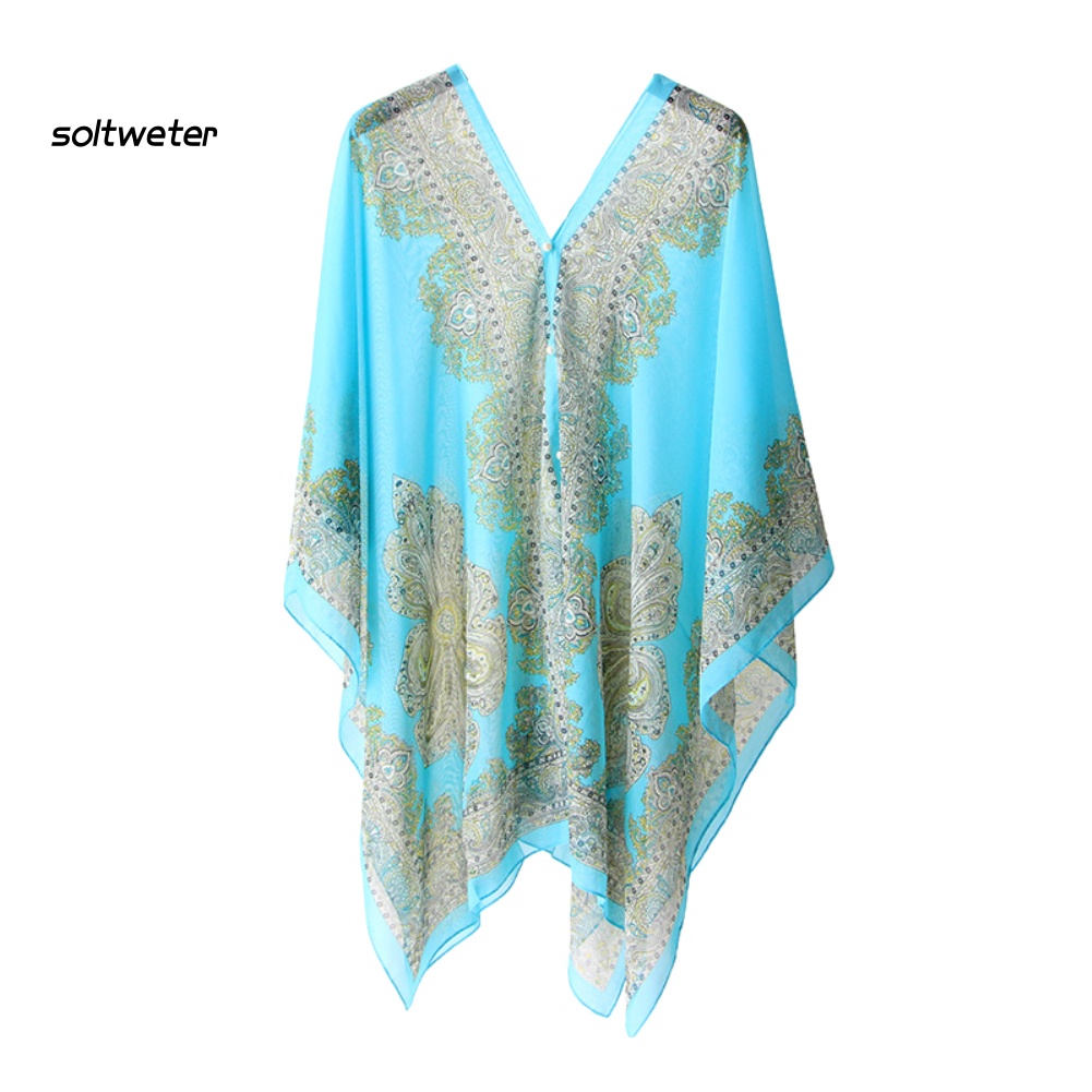 Áo Choàng Voan Dáng Rộng Cài Nút Thời Trang Đi Biển Mùa Hè Xinh Xắn Cho Nữ