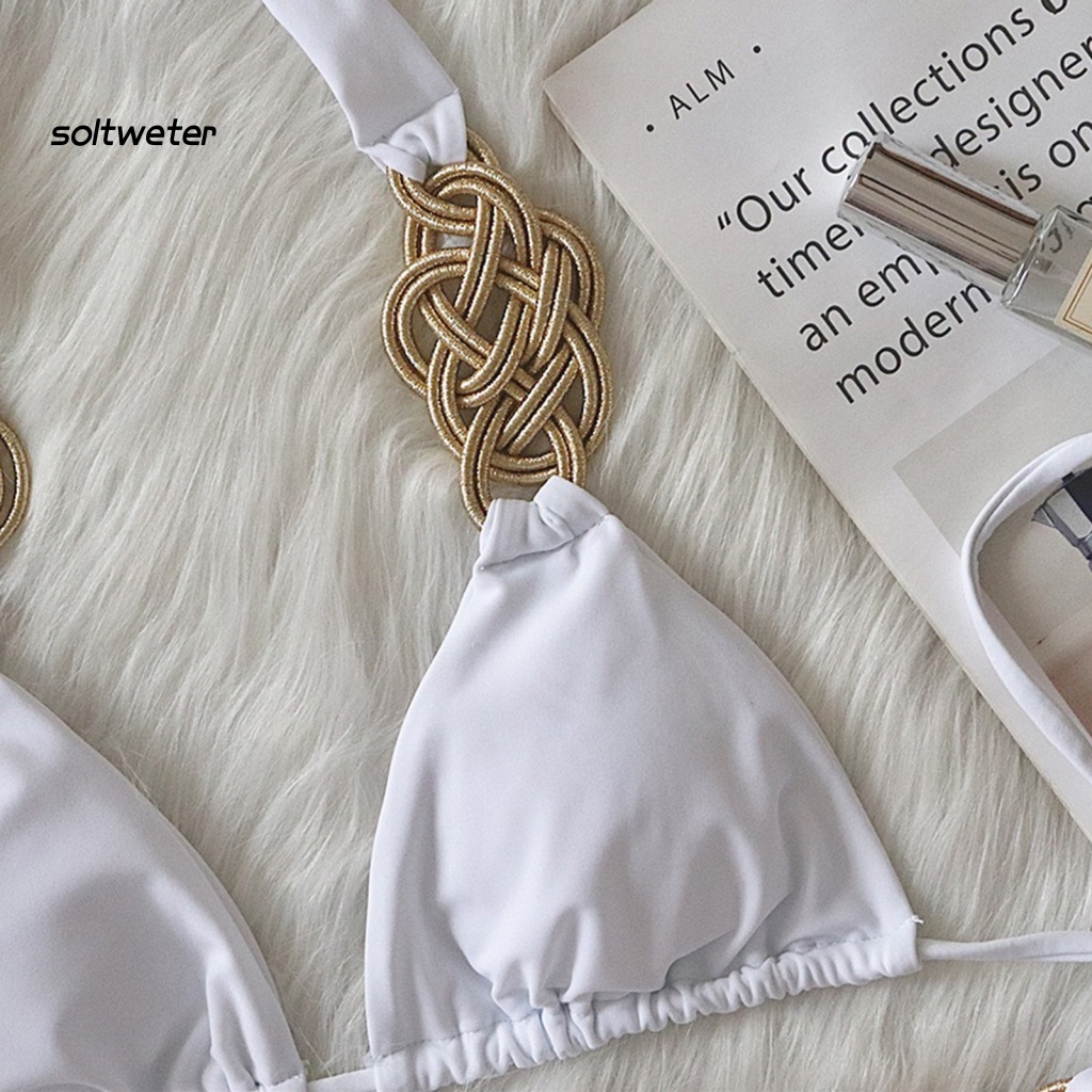 Bộ Bikini 2 Mảnh Dây Bện Màu Sắc Trơn Có Thể Điều Chỉnh Quyến Rũ Cho Nữ