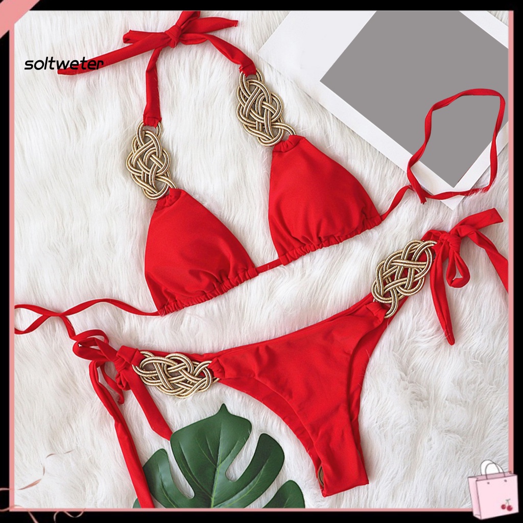 Bộ Bikini 2 Mảnh Dây Bện Màu Sắc Trơn Có Thể Điều Chỉnh Quyến Rũ Cho Nữ