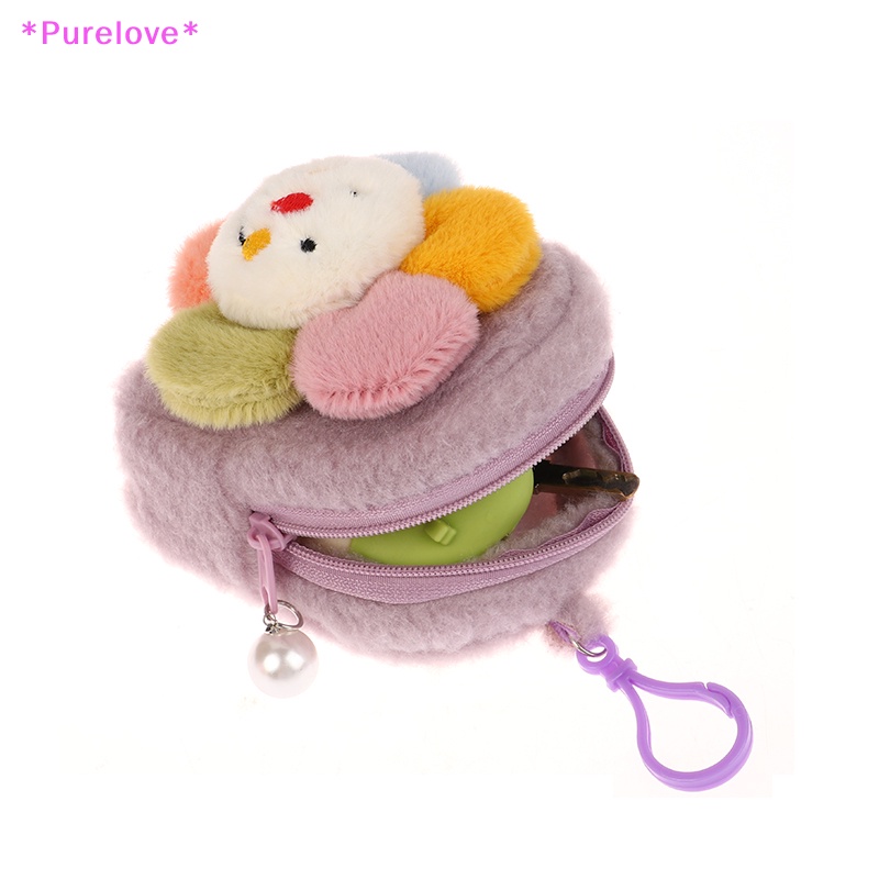 Ví Đựng Tiền Xu / Tai Nghe / Chìa Khóa Mini Hình Hoa Mặt Cười Bằng Lông Nhung Dễ Thương Xinh Xắn Mới