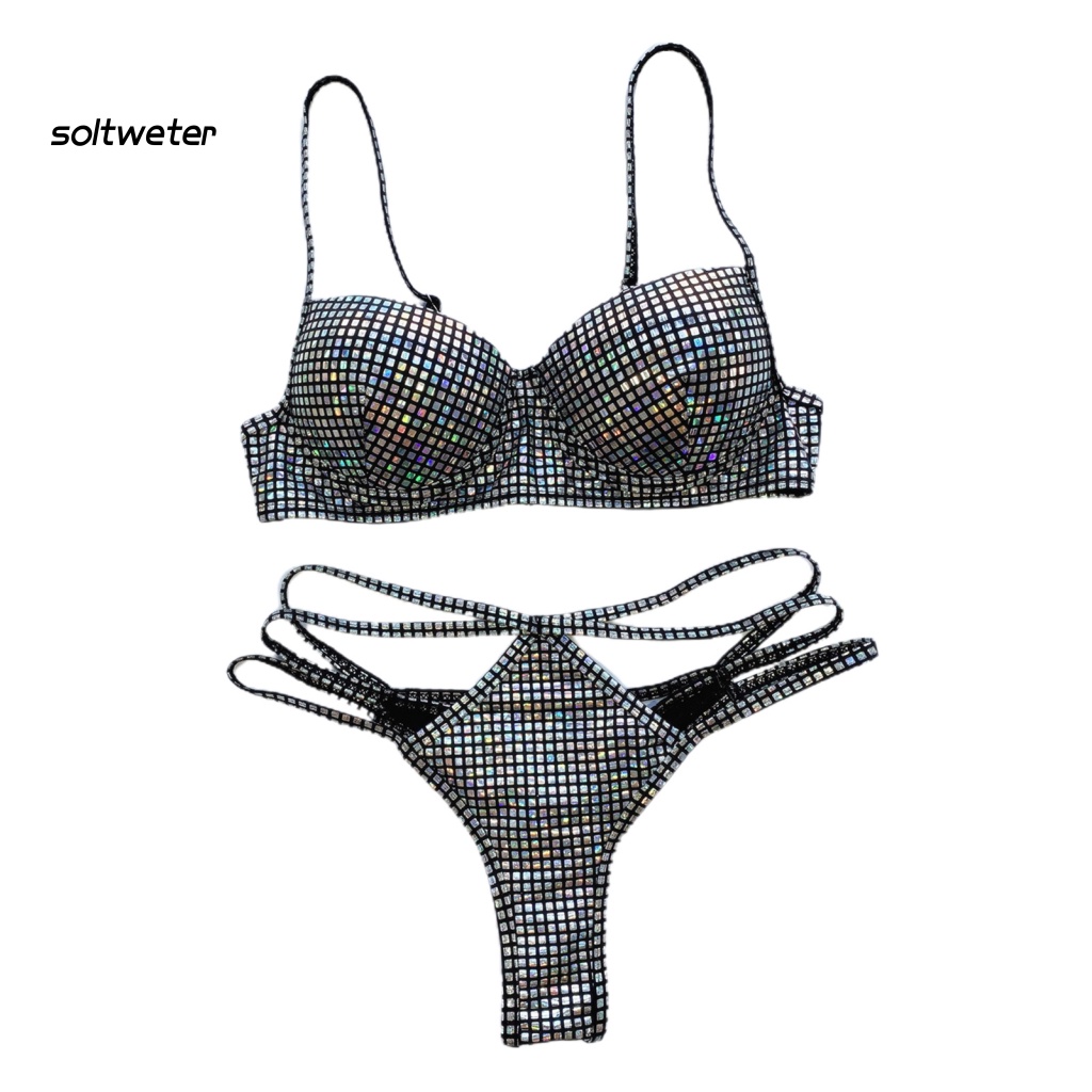 Bộ Bikini 2 Mảnh Thiết Kế Lấp Lánh Lưng Cao Trọng Lượng Nhẹ Thời Trang Quyến Rũ Cho Nữ