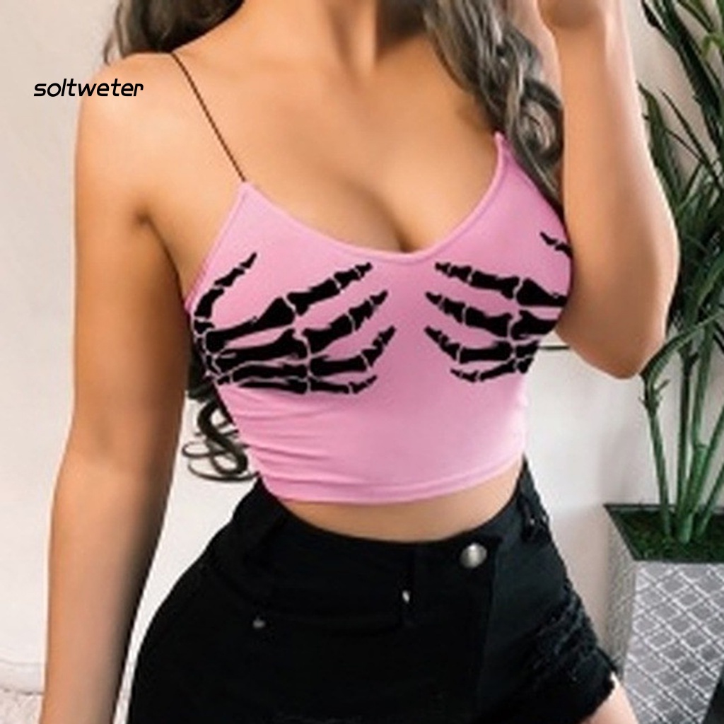 St Áo Croptop Ôm Dáng In Hình Bàn Tay Phong Cách Gothic Quyến Rũ