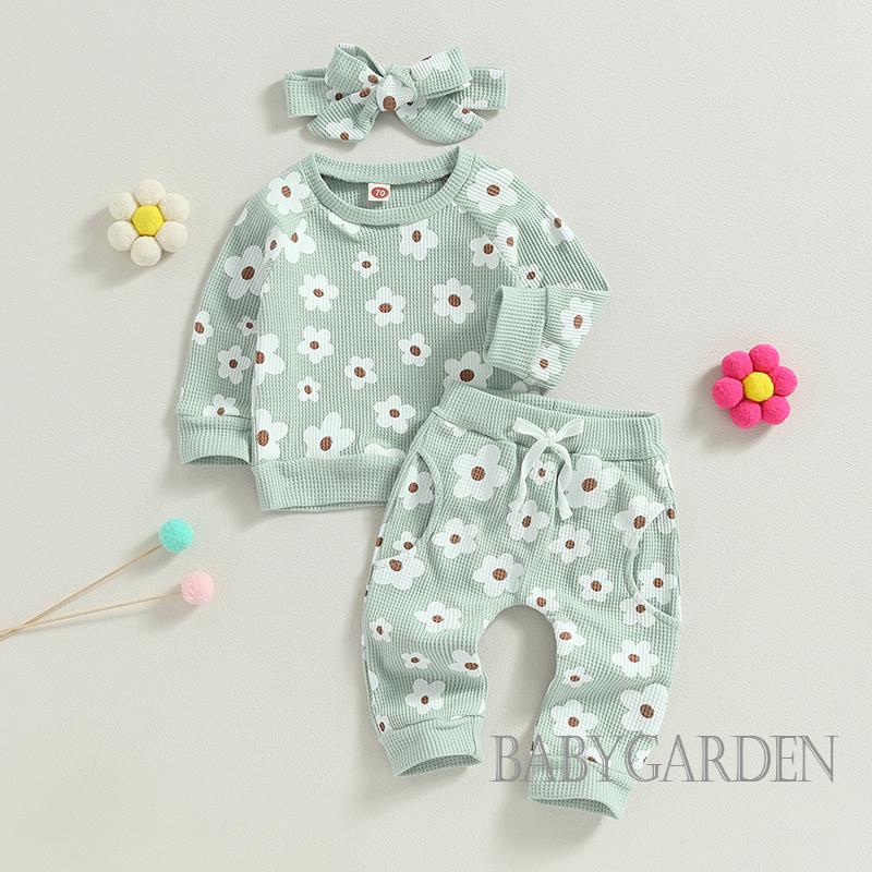 Set Áo Thun Tay Dài &amp; Quần Dài In Hoa Cho Bé Gái Sơ Sinh Từ 0-24 Tháng Tuổi