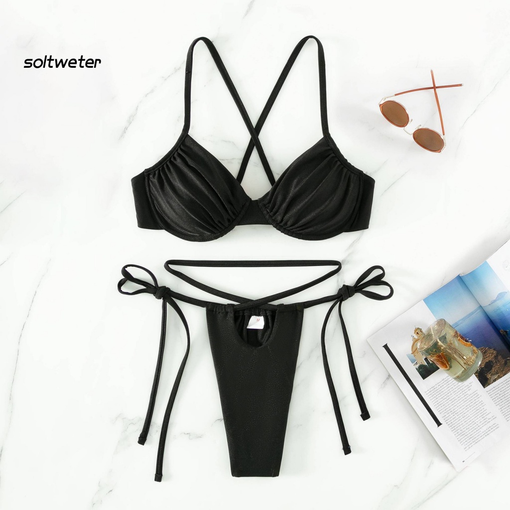 Bộ Bikini 2 Mảnh Hở Lưng Cổ Sâu Có Mút Đệm Quyến Rũ Dành Cho Nữ