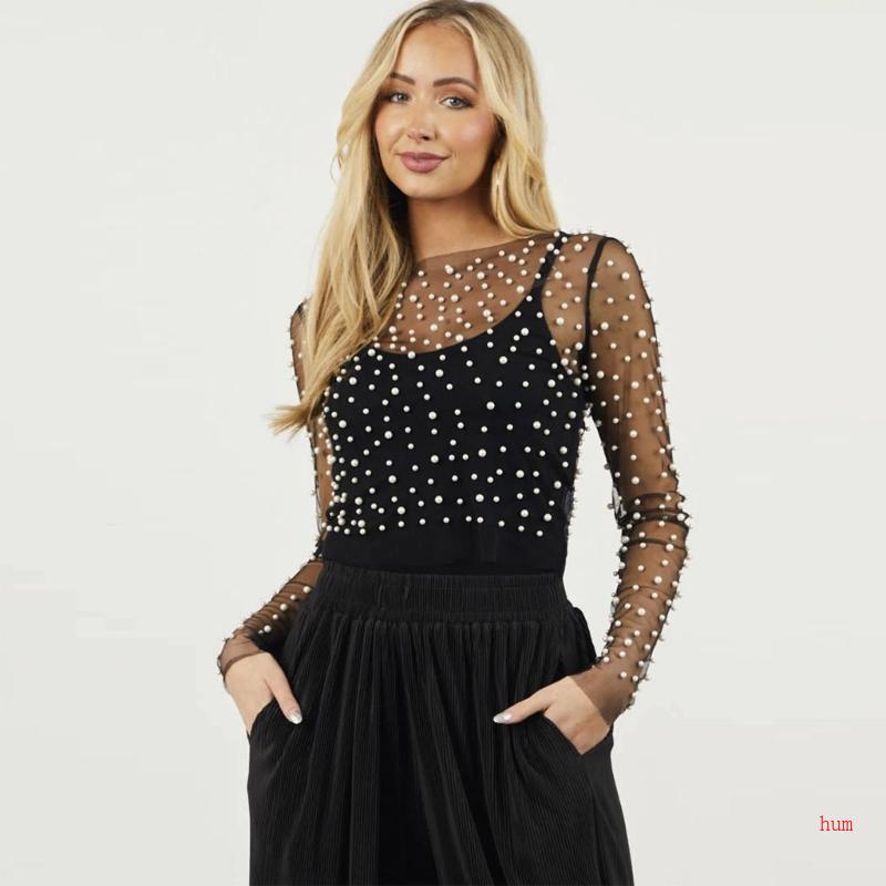 Áo Croptop Tay Dài Xuyên Thấu Quyến Rũ Cho Nữ