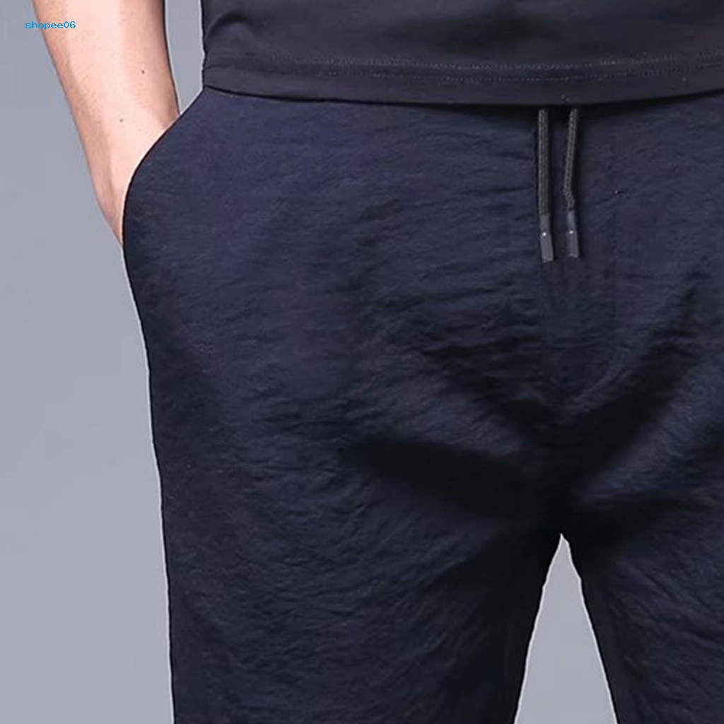 Quần Thun Lạnh Mỏng Mùa Hè Dáng Suông Có Túi Dây Rút Xếp Ly Và Túi Lưng Co Giãn Cho Nam