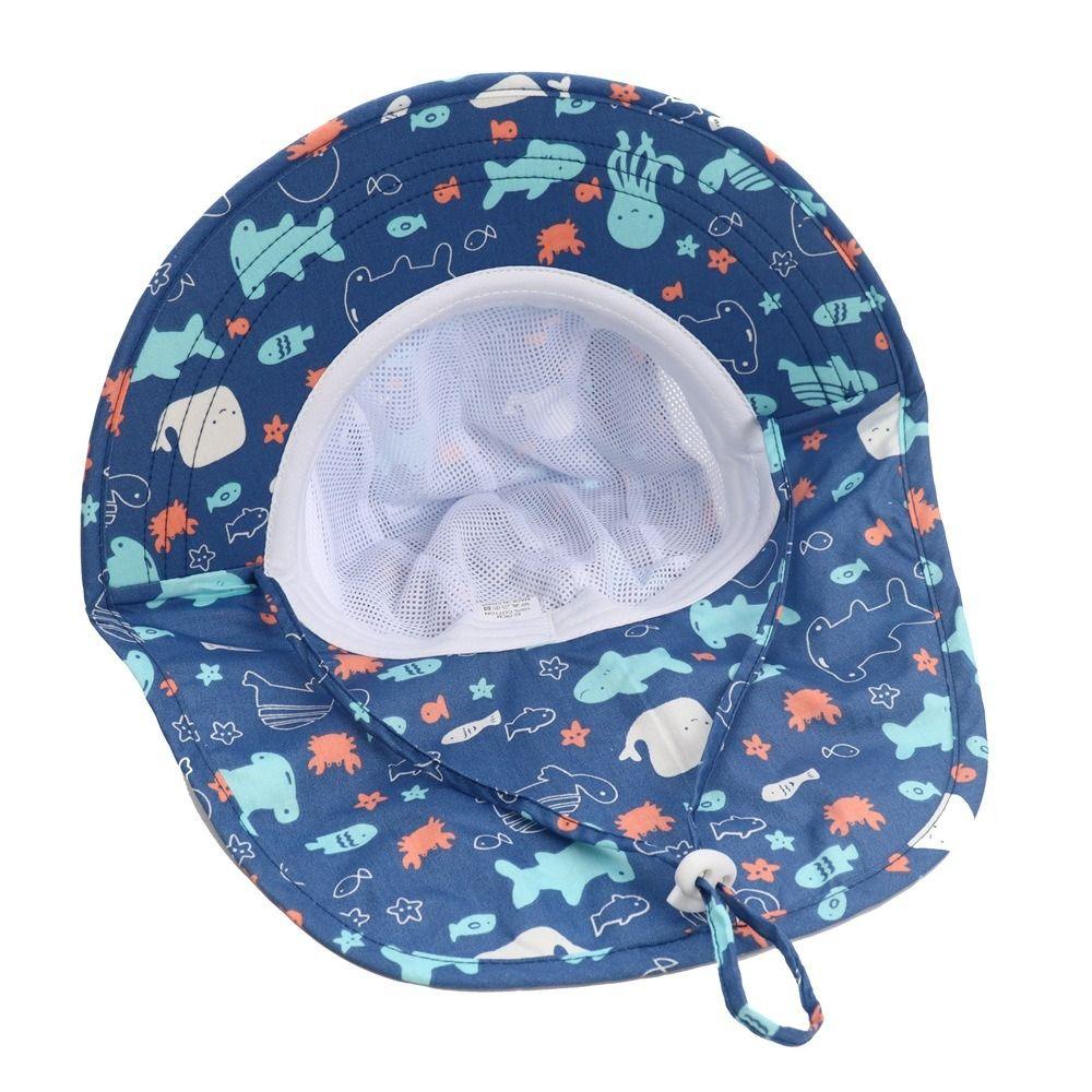 WONDER Mũ Tai Bèo Phối Lưới Co Giãn Chống Nắng Có Dây Đeo Cổ Bảo Vệ Cát Điều Chỉnh Được Cho Bé Gái