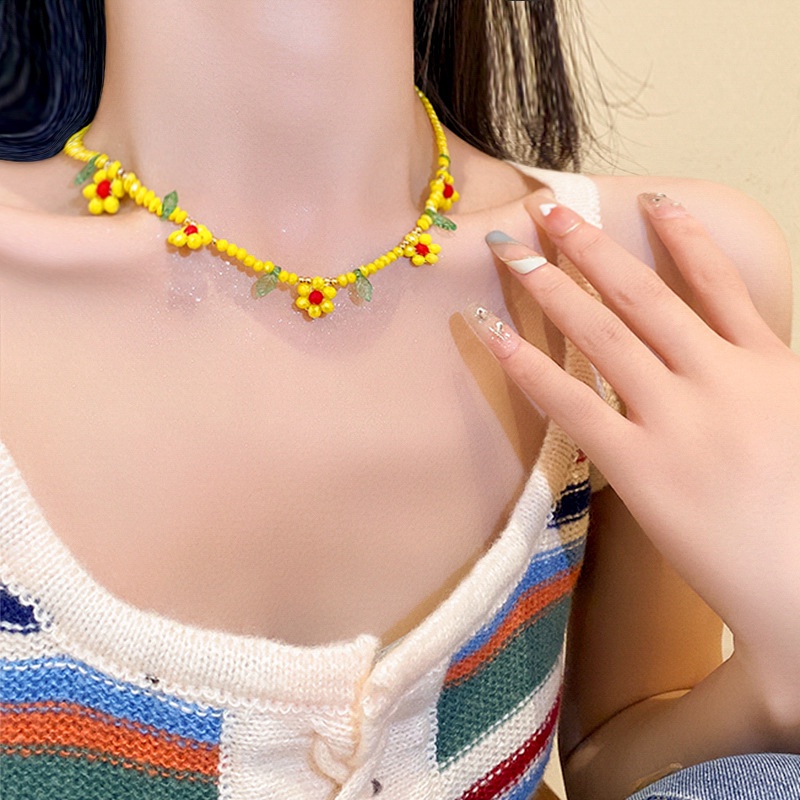 Dopamine Vòng cổ Chuỗi Hạt Hình Hoa Lá Nhỏ Tươi Tắn Và Dễ Thương Cá Tính Dành Cho Bạn Nữ