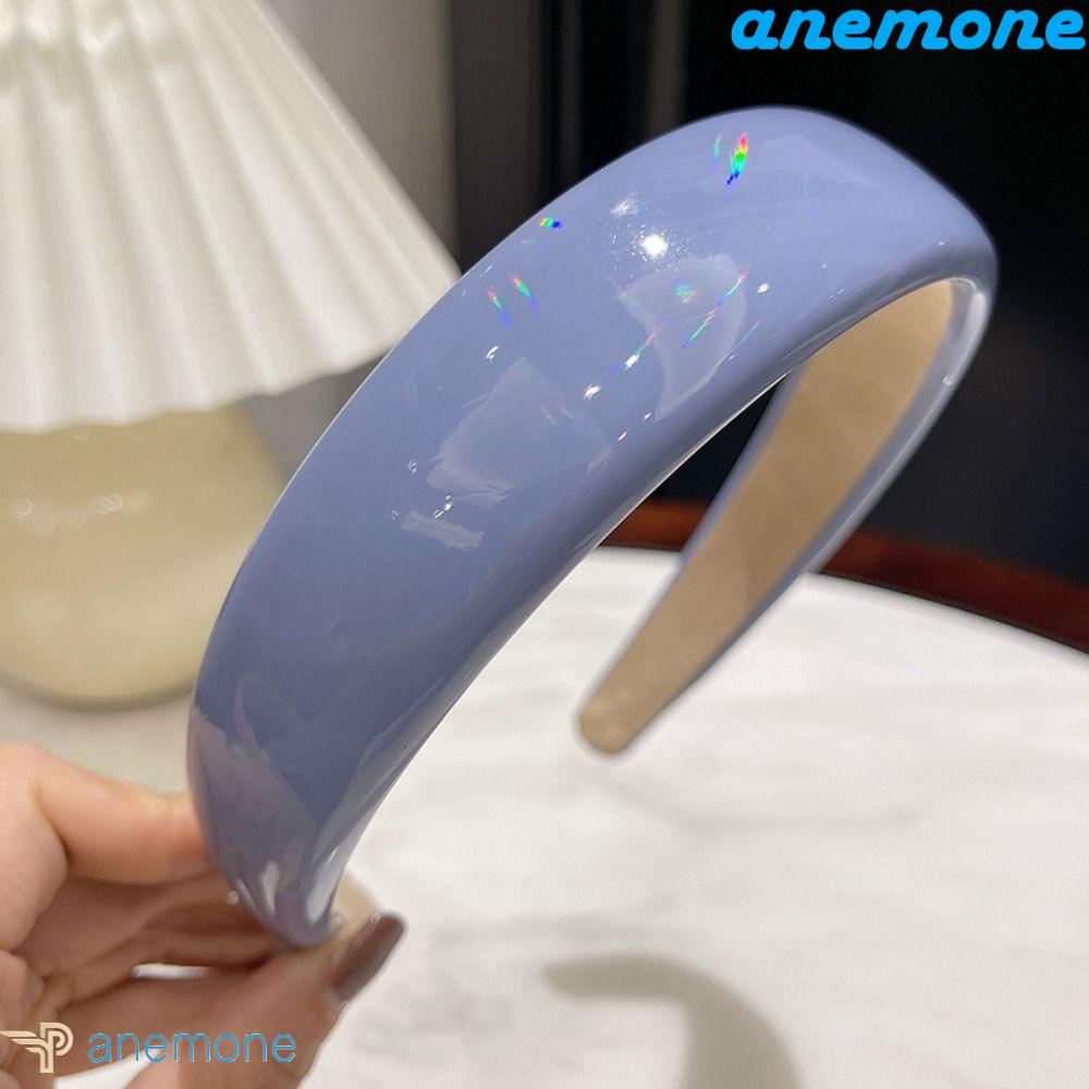 ANEMONE Băng Đô Cài Tóc Bằng Pu Màu Laser Đơn Giản Ngọt Ngào Cho Nữ