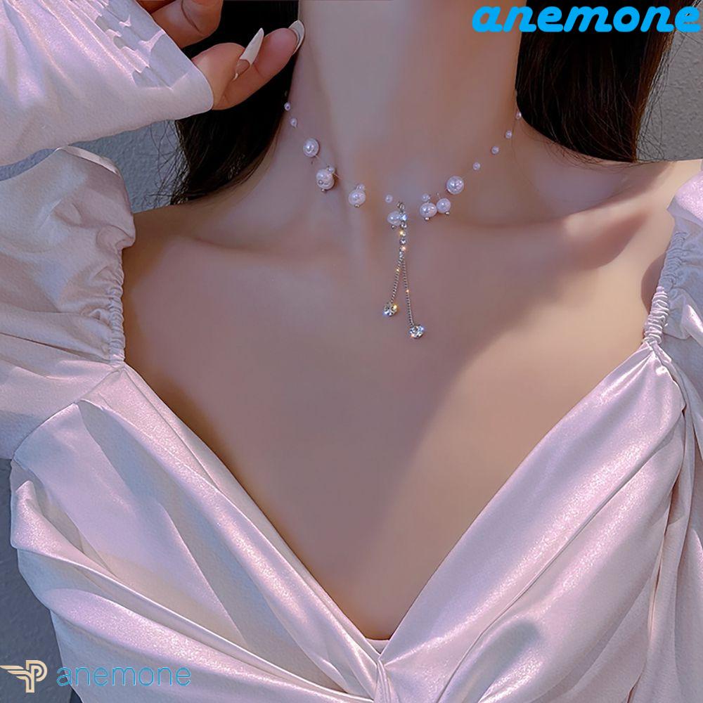 ANEMONE Vòng Cổ Choker Bằng Hợp Kim Đính Ngọc Trai Phong Cách Hàn Quốc