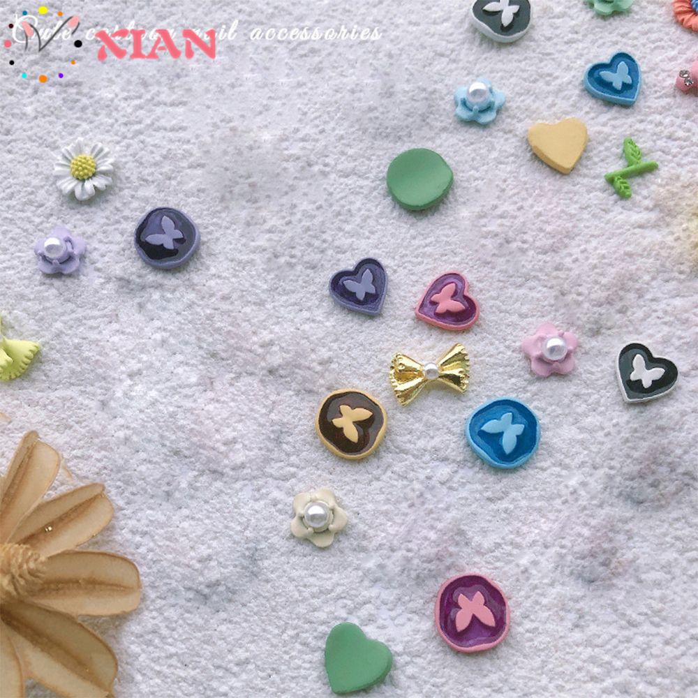 XIANTIN Bộ 12 Phụ Kiện Trang Trí Móng Tay Hình Nơ Hoạt Hình Màu Macaron Xinh Xắn