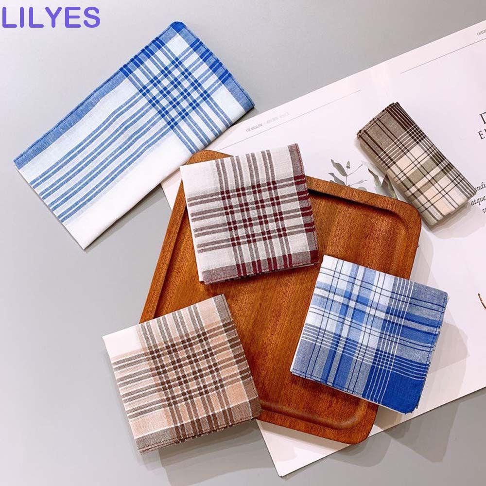 LILYES Khăn Tay Nam 40 * 40cm Họa Tiết Sọc Caro