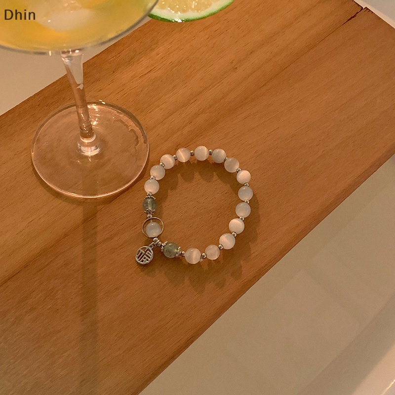[Dhin] Ins Style Imitation Opal Bracelet Vintage Gray Moonston Bracelet Chinese Characters Handmade Bracelet Amulets Jewelry Accessories Birthday Gift COD