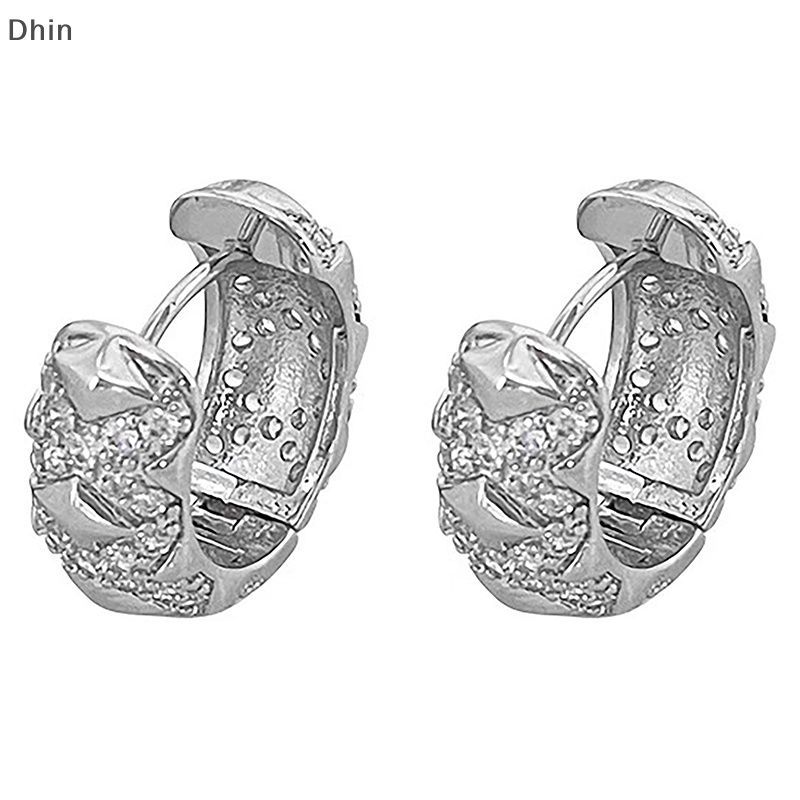 [Dhin] 1Pair Hoop Earring Irregularity Sparkling Zircon Earrings Light Simple Jewelry For Women Fashion Earring COD