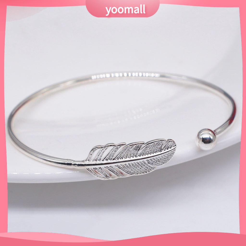 Vòng Đeo Tay Hình Tròn Màu Bạc Họa Tiết Lông Vũ Màu Sắc Tùy Chỉnh Thời Trang Cho Ngày Valentine