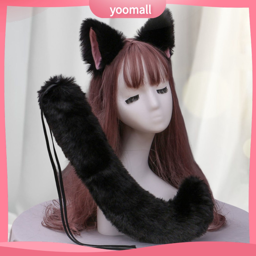 Set 2 Băng Đô Bông Màu Trơn Kèm Dây Đeo Tai Dùng Hóa Trang Lolita