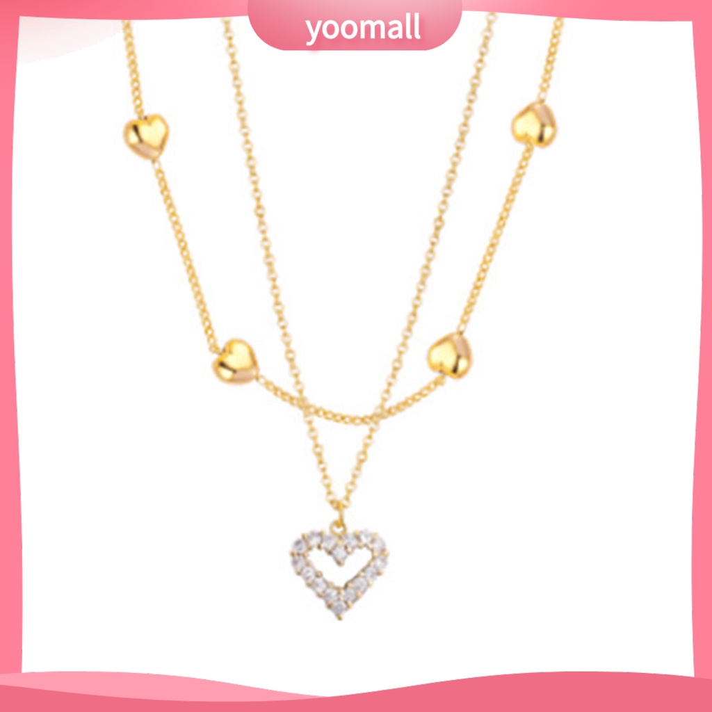 Vòng cổ Hai Lớp Mặt Trái Tim Đính Đá Thời Trang Dành Cho Nữ
