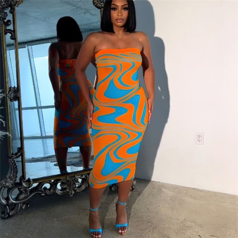 Đầm Midi Không Dây Dáng Ôm In Hoa Thời Trang Mùa Hè Cho Nữ