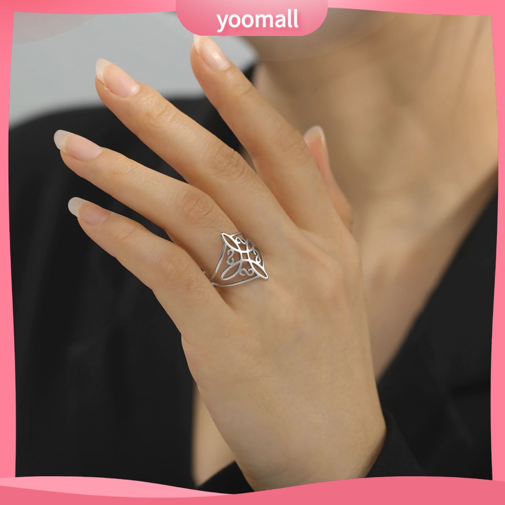 [YM] Nhẫn Thép Không Gỉ Họa Tiết Hình Học Rỗng Mạ Điện Sáng Mịn Màng Thắt Nút Phù Thủy Mặc Hàng Ngày Cho Nữ