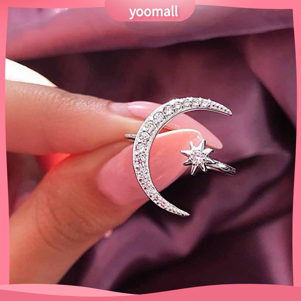 Nhẫn Hở Hình Trăng Sao Đính Đá Sáng Tạo Cho Nữ