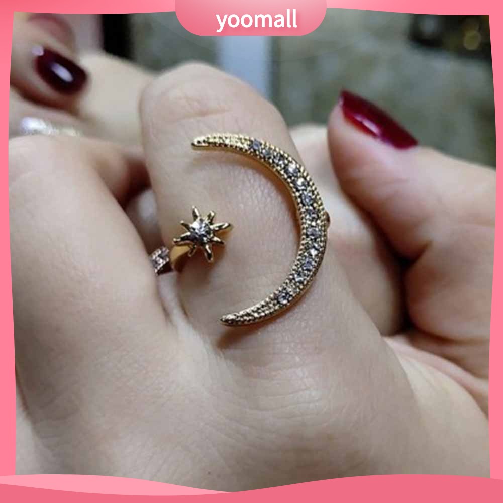 Nhẫn Hở Hình Trăng Sao Đính Đá Sáng Tạo Cho Nữ