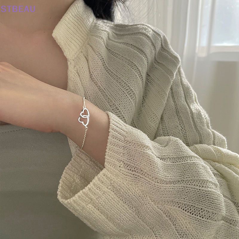 [Cxsteau] Mới Vòng Tay Dạng Chuỗi Xích Rỗng Mặt Hình Trái Tim Thanh Lịch Cổ Điển Cho Nữ