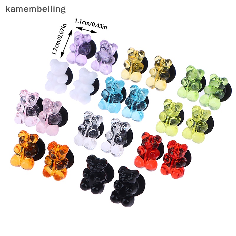 Kamembelling Set 2 Phụ Kiện Nút Nhựa Hình Gấu Hoạt Hình Màu Kẹo Trang Trí Giày Cho Bé Gái