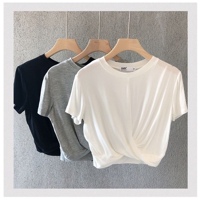Áo Thun Thể Thao Ngắn Tay Dáng Ôm Mỏng Xếp Ly Thời Trang Mùa Hè Cho Nữ
