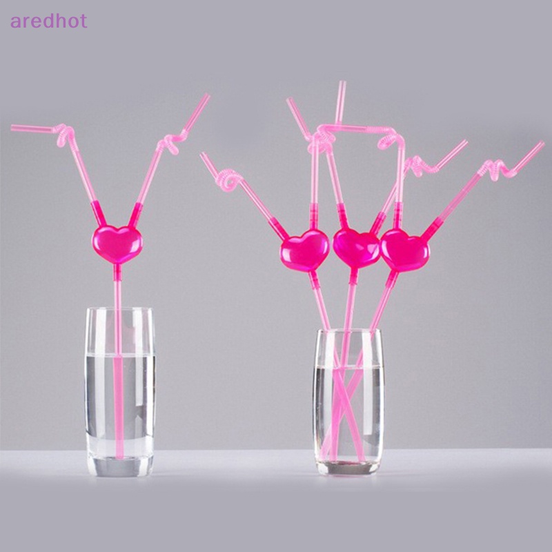 Ống Hút Nhựa Dẻo Hình Trái Tim Màu Hồng Vui Nhộn Cho Nhà Bếp / Quầy Bar Mới