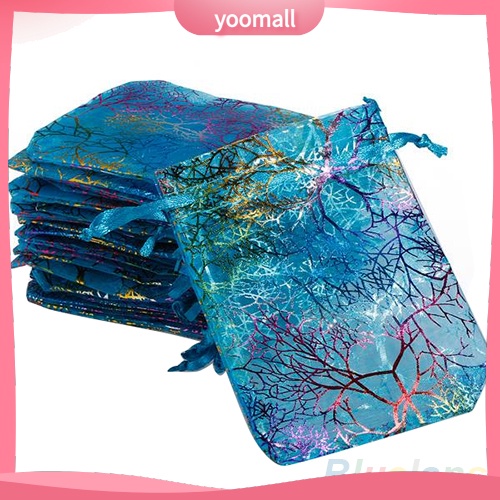 [YM] 25 Túi Đựng Trang Sức 12x9cm Làm Từ Vải Organza San Hô Dành Cho Tiệc Cưới