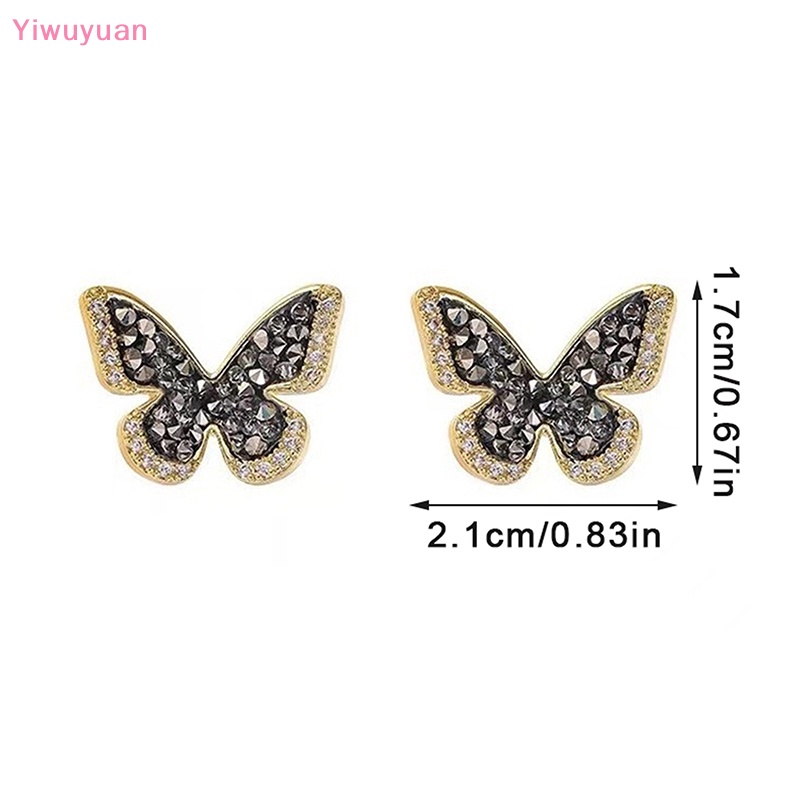 < Yiwuyuan > Khuyên Tai Hình Bướm Pha Lê Đen Dát Zircon Thời Trang Cá Tính Làm Quà Sinh Nhật / Đám Cưới Mới
