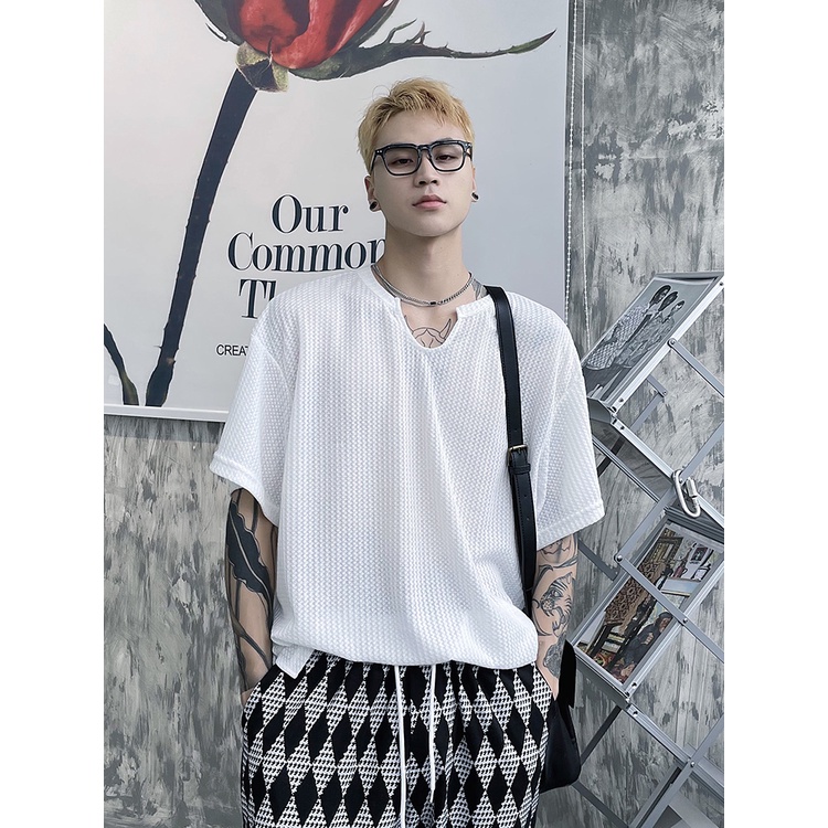 Áo Thun Tay Ngắn Cổ Chữ V Phong Cách Đường Phố Hàn Quốc Cho Nam