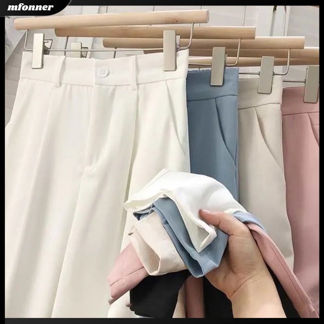 Quần ống rộng Lưng Cao Thoáng Khí Màu Sắc Đơn Giản Thanh Lịch Cho Nữ