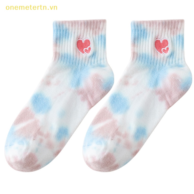Vớ Cotton Thoáng Khí Màu Nhuộm Thêu Họa Tiết Trái Tim Phong Cách Hàn Quốc Thời Trang Cho Nữ