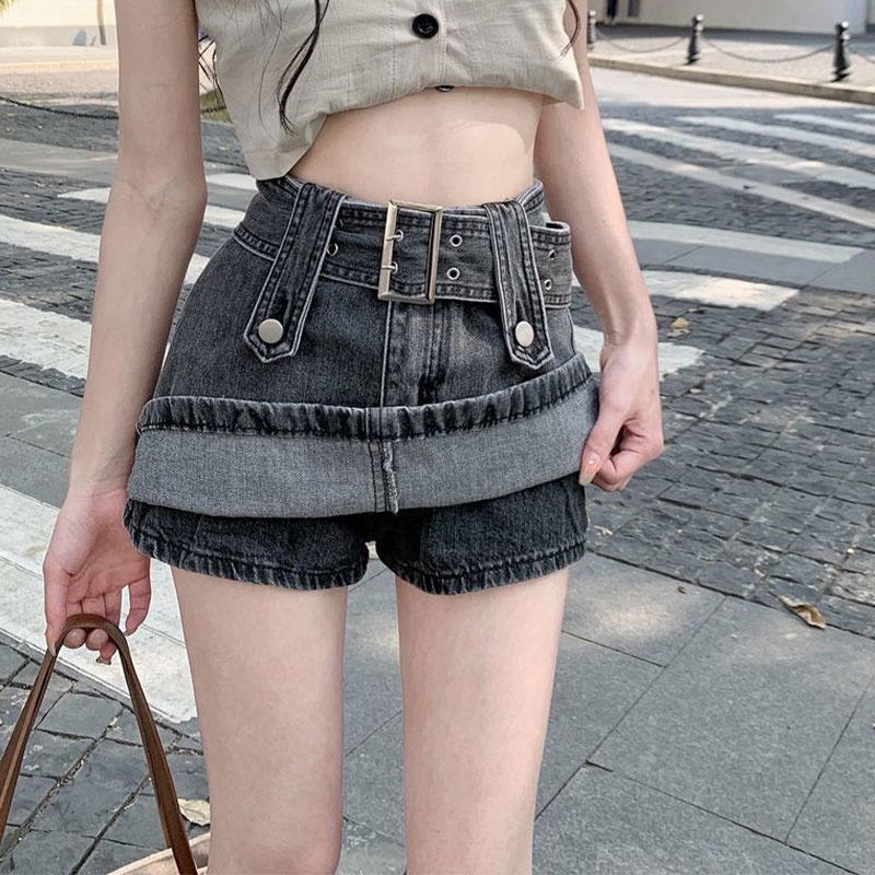 Chân Váy Denim Lưng Cao Phong Cách Hàn Quốc