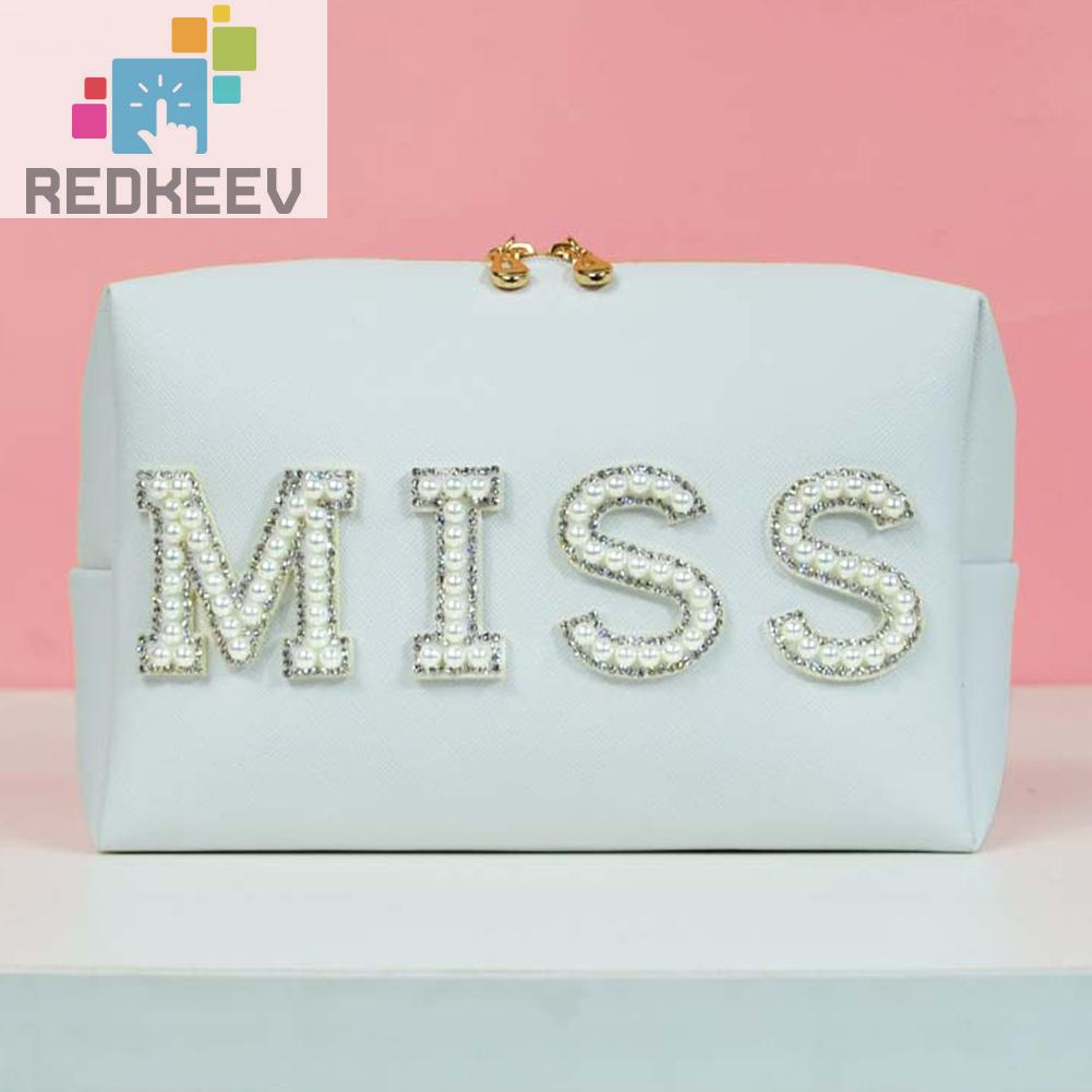 Túi Đựng Mỹ Phẩm Bằng Da PU In Chữ Nhỏ Gọn Tiện Dụng Mang Theo Du Lịch