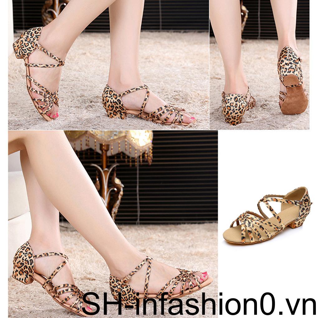 Giày Khiêu Vũ Bằng Da Họa Tiết Da Báo Trọng Lượng Nhẹ Thoáng Khí Thời Trang Cho Bé Gái