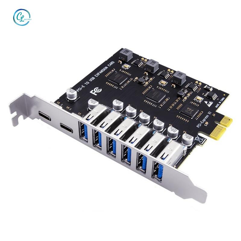 Bộ Chuyển Đổi PCIE Sang USB 3.2 Gen 2 Card 8 Cổng (6X Type-A + 2X Type-C) Cho Máy Tính Để Bàn