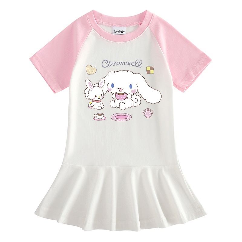 Sanrio kawali cinnamoroll váy xếp ly thoải mái màu sắc tương phản trẻ em quần áo trẻ em ins quà tặng sinh nhật cho trẻ em